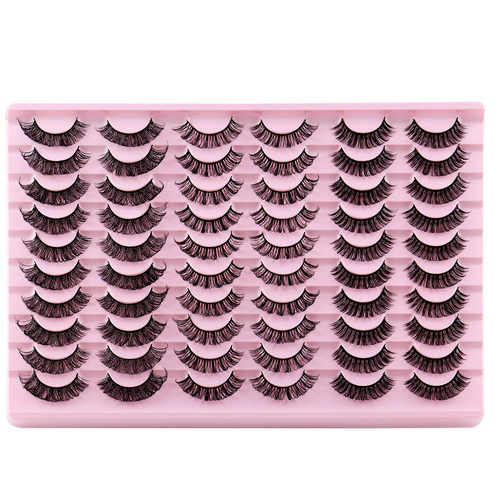 FX-S176 Large Pack 30 Pairs DD Curl Russian 3D Model Number Natural Look Mink and Plastic Box Strip Lashes Wholesale Eyelash Set
