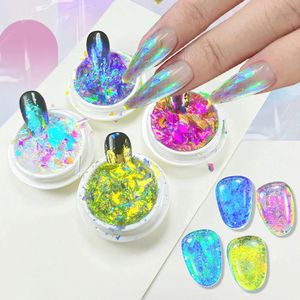 4 Color Crystal Aurora Nail Glitter Sequins Neon Mermaid Flakes Irregular Opal Nail Glitter Flake Super Shiny Holographic