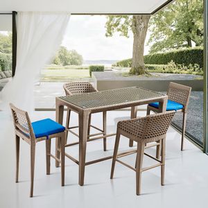 Brown French Patio Wicker Bistro Stools Furniture Set Aluminum Rattan High Outdoor Garden Bar Dining Table and Chairs