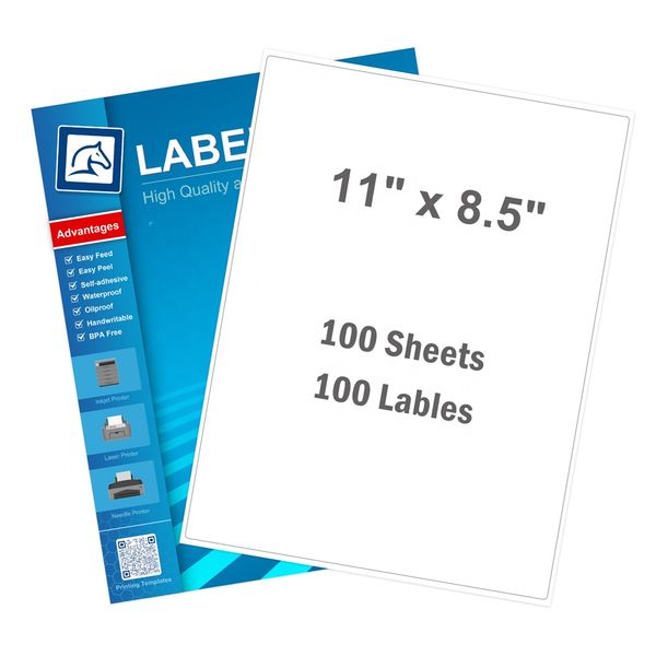Labels Sticker 11"X8.5" Shipping Labels Paper Label Paper Sheets For Laser Inkjet Printer