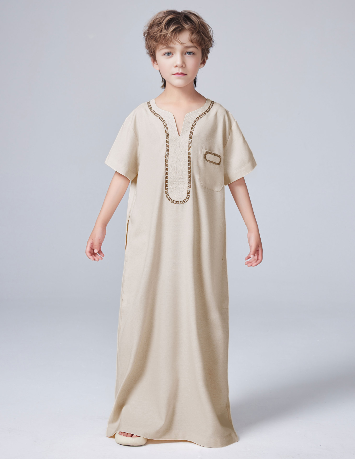 Shenzhen Plus One Clothing Co., Ltd. 2024 Latest Stand-Neck Embroidery Zip Abaya Soft Morocco Muslim Prayer Clothing Jalabiya Islamic Jubah Boys Robe thobe