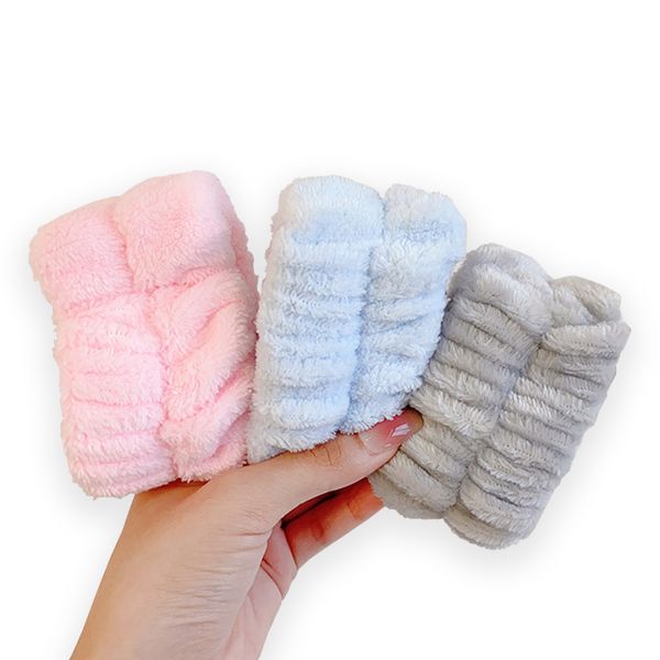 Face Wash Headband Wrist Set Plush Elastic Headband Wrist Set For Lady