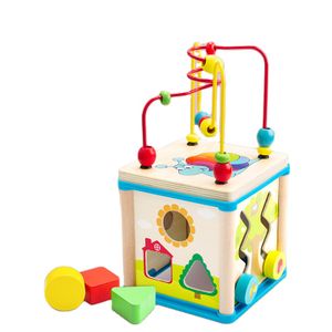 Wooden children's multi-functional four-sided beaded toy puzzle development early education shape box
