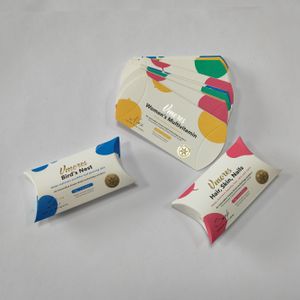 Custom Little Pillow Shaped Cardboard Box Recycled Paper Box With Stamping For Nutritional Supplement Food Bites Snacks
