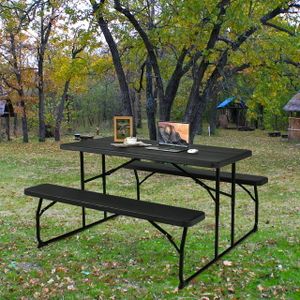 Hdpe Outdoor Folding Table and Chair Commercial Outdoor Picnic Garden Black Plastic Dining Table Modern Restaurant Furniture