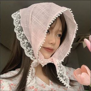 Fashion Square Scarf Seaside Beach Sunscreen Headscarf Lace Printed Hijab Triangle Scarf For Women