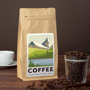 Biodegradable Custom Printed Kraft Paper Coffee Packaging Bags Flat Bottom Coffee Bag with Valve and Zipper