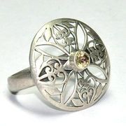Fashionable Round Citrine Gemstone 925 Sterling Silver Jewelry Ring