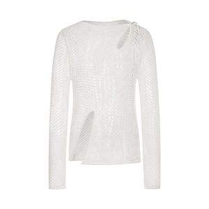 Knitwear Manufacturer Custom Spring Summer White Square Neck Long Sleeve Cutout Knit Pullover Sweater Women