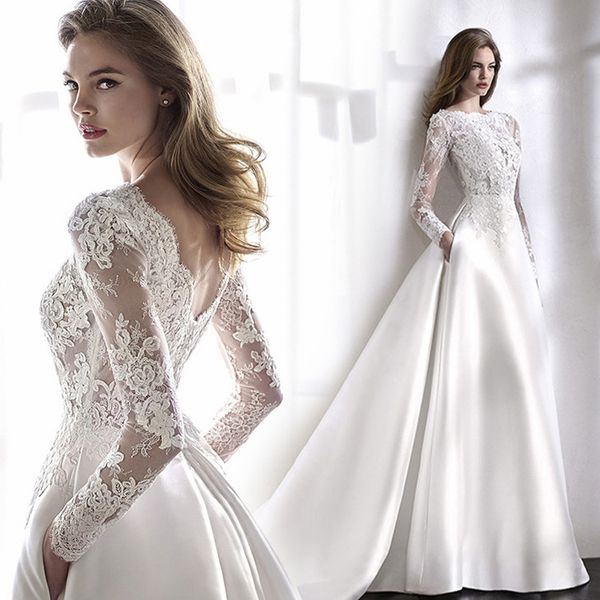 2024 New charming French Princess bridal long sleeve satin large trailing satin wedding dress