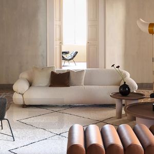 High quality modern three person sofa net red living room black leather art steel tooth bread sofa hotel lobby furniture