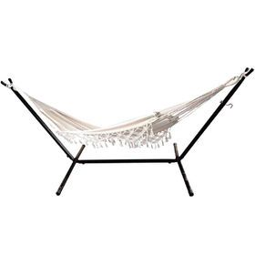 Factory Price Lightweight Easy Install Make Fabric Double Cotton Swing Chair 2 Person Portable Hammock With Steel Stand