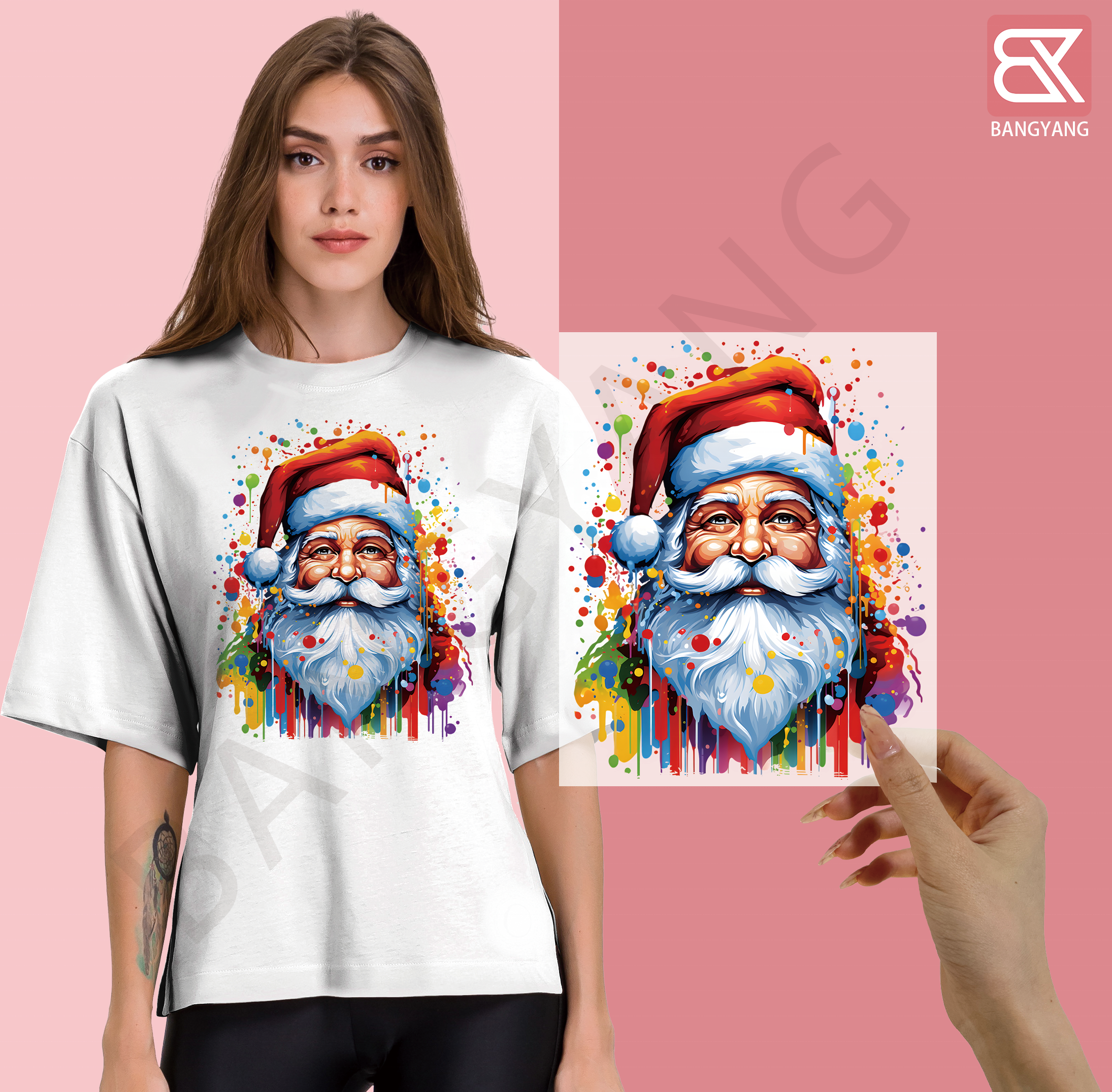 Shishi Bangyang Trading Co.,ltd. 2024 Customized Christmas Fashion Design DTF Transfers Printing Screen Heat Transfer Vinyl Heat Iron on Stickers For Tshirts