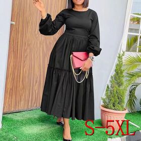 Hot Sale African Women Clothing Plus Size Lace Up Long Sleeve Pleated A Line Dress Elegant Midi Lady Wear Dresses