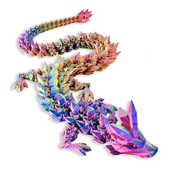 New Design Custom 60CM Movable Chinese Dragon Gradient Color 3d Printing Crystal Dragon Kids Toys Desk Toys