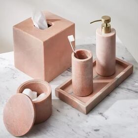 Wholesale 6 Pcs Rose Marble Bathroom Accessories Sets with Stainless Steel Pump for Home Hotel