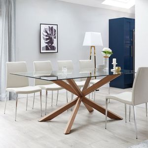 Cheap Price Tempered Glass Top  Modern dining table Metal Legs 6 Chairs Dining Room Set