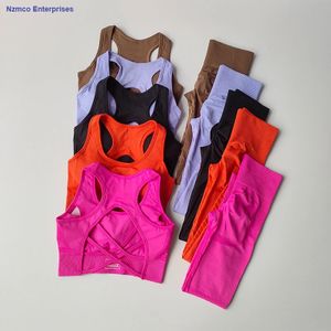 2PCS Sports Bra Women's Set Professional Fitness Tank Top Bra Shockproof Running Leggings Yoga Suit Beautiful Back Bra Clothing