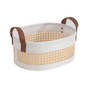 Personalized PU Handle Felt Toy Storage Basket Multifunction Plastic Rattan Household Basket for Home Decor