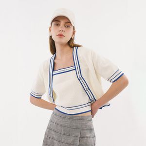 VSCOO OEM ODM  2024 women's cardigan spring summer short sleeves outerwear couples knit loose casual fresh V-neck sweater