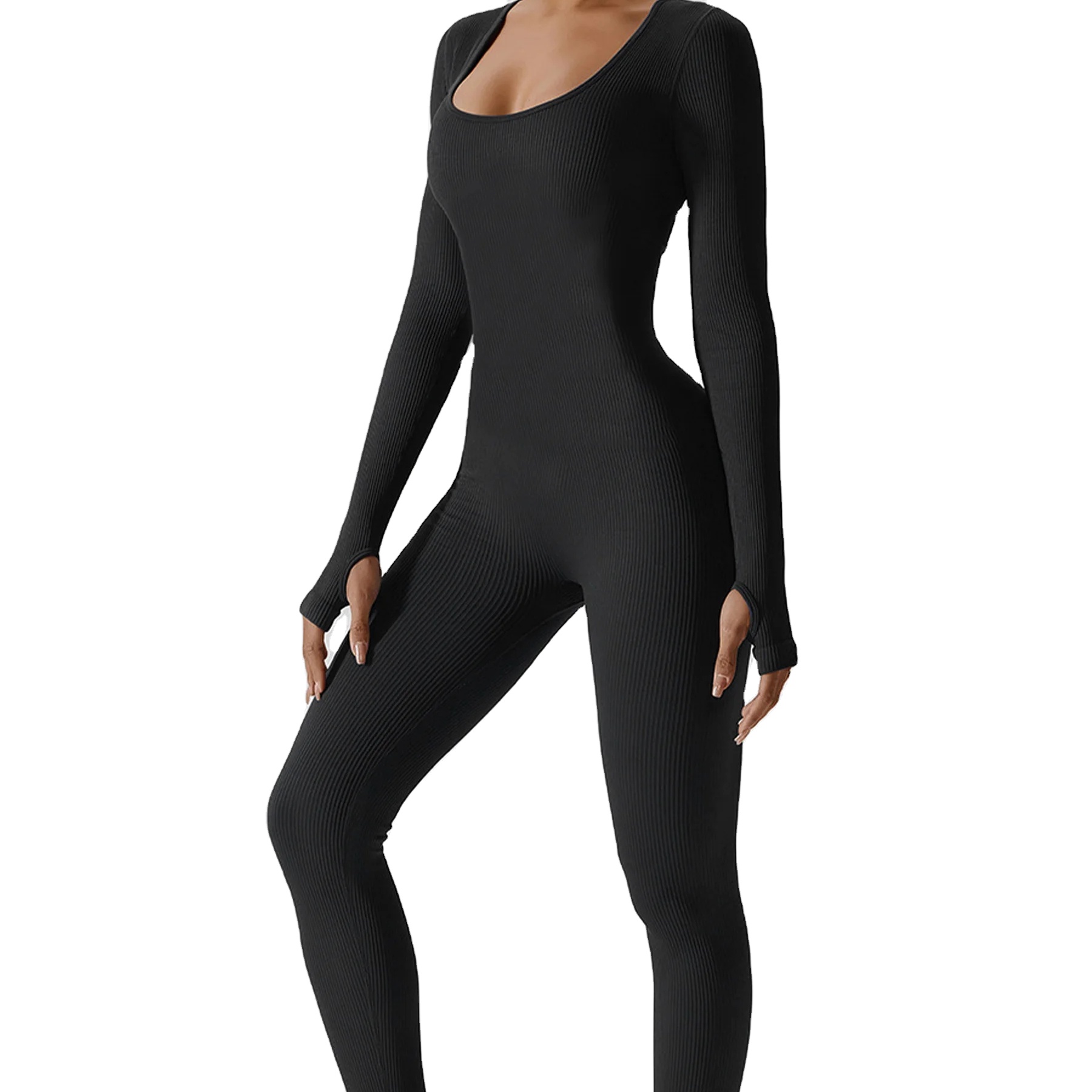 Shanghai Fengxian District Fengpu Sub-district Community Health Service Center Sexy sports fitness Long sleeve yoga bodysuit High elastic seamless knit slim-fit sports fitness Yoga jumpsuit
