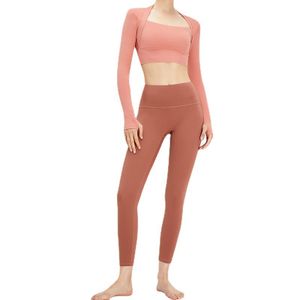 Yoga Sets Fitness Women Clothes Long Sleeve Crop Top Tight Leggings 2 Piece Sport Set Women Gym Suit
