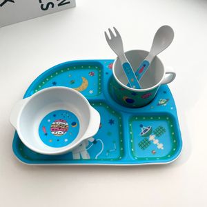 New Design Baby Dinner Set Cartoon Plate Snack Bowl Plastic Tableware Set With Spoon Cup