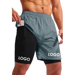 Custom Logo Polyester Breathable Activewear Sport Shorts Drawstring Double Layer Men Athletic Shorts