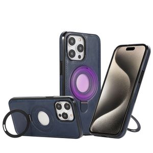 Logo Custom Magnetic PU Leather Phone Case with Magnetic Ring for iPhone 14 15 16 stand PU Leather shockproof Phone Case