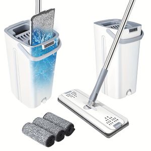 Eco-Friendly Rotatable Wet/Dry Mop 1 Bucket 3 Replaceable Microfiber Pads Household Cleaning Bedroom Living Room Kitchen