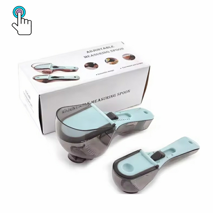 Set of 2 Adjustable Measuring Cups and Spoons,Kitchen Tools Plastic Tablespoon Measuring Cup with Magnetic for Cooking Baking