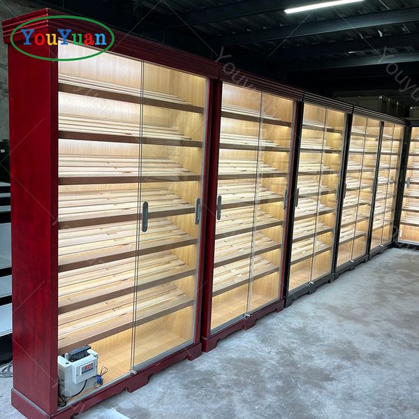 4000 Ct Large Capacity Double glass Door Cigar Showcase With Led Light Wooden Humidor Cigar Display Cabinet