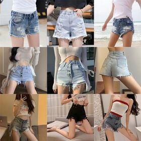 Wholesale Hot Sale Women's Clothing Women's Slim Denim Color Straight Fit Jean Shorts Ripped  Denim Shorts Women's Pants