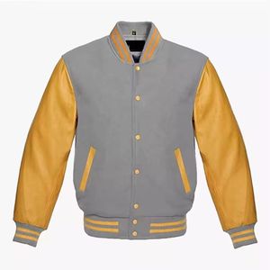 OEM custom winter men's jackets 100% wool Body with Leather sleeves embroidered Logo varsity bomber letter jacket for men