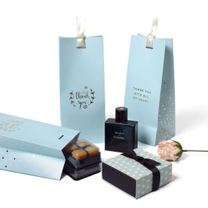 Gift Box Blue Paper Gift Bags With Ribbons Stamping Hand Bag Tie Silk Scarf Shopping Mini Tote Bag Xmas Gift Packaging