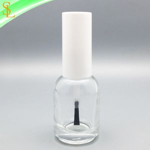 fashion large bottle empty round clear glass custom 15ml 18ml nail polish bottle with white round nail polish cap and wide brush