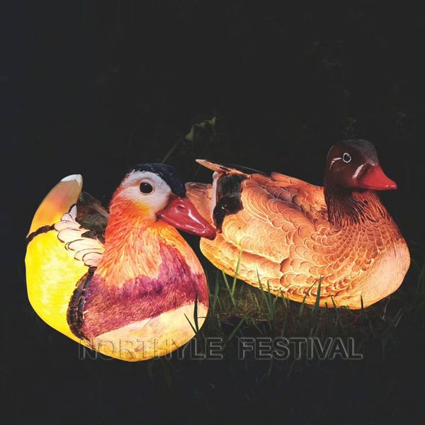 3D Fiberglass Mandarin Duck Sculpture Lighting Lamp Led Motif landscape yard pathway garden lawn lights