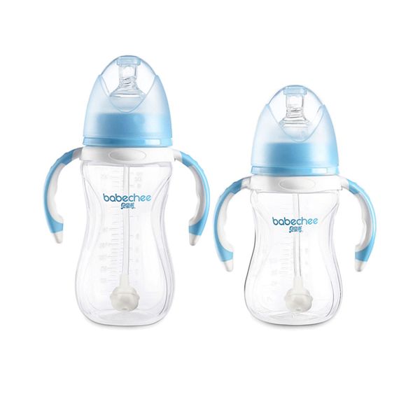 Handled Plastic Feeding Bottle Baby Supplies Newborn Sublimation PP Baby Bottle With Nipple And Straw