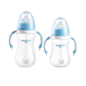 Handled Plastic Feeding Bottle Baby Supplies Newborn Sublimation PP Baby Bottle With Nipple And Straw