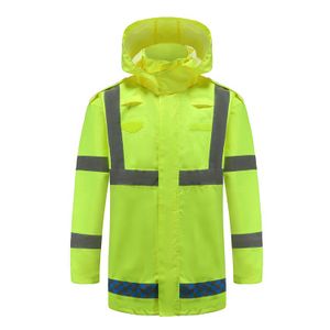 Oxford 300D Hi Vis Safety Work Clothing Custom Logo High Visible Blue plaid  Elastic cuff Detachable hood Reflective Raincoats