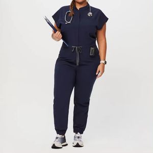 Navy Blue Color Medical Uniform Scrubs Set Plus Size Hospital Security Uniform Custom One Piece Nursing Jumpsuit Scrubs Set