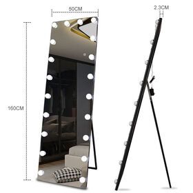 Custom Full Length Mirror With LED Bulbs and stand Alluminated frame full boy mirror 3500K-6500K color temperature for dressing