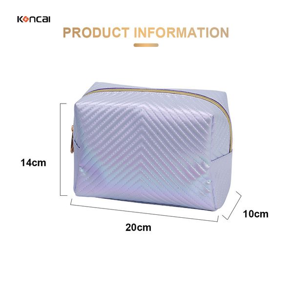 KONCAI Wholesale Custom Logo Women Cosmetic Bag Travel Pu Leather Zipper Make Up Pouch Makeup Bag