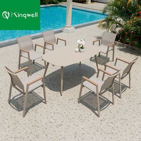 Stock On Sale Wood Round Bistro Table Patio Sets Cast Aluminum Dining Outdoor Furniture For Hotel Garden Use