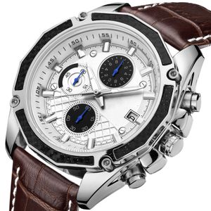 Time Token Charm Custom Logo Chronograph Calendar Function  Genuine Leather Strap Men's Quartz Watch With Alloy Case