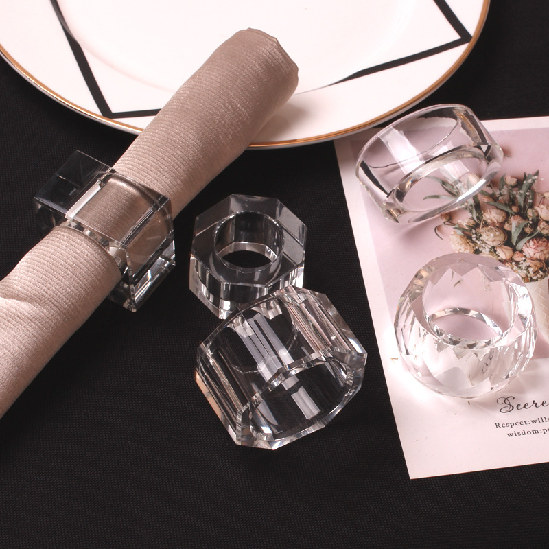 Wholesale crystal napkin ring polygonal round ellipse transparent crystal mouth cloth circle meal