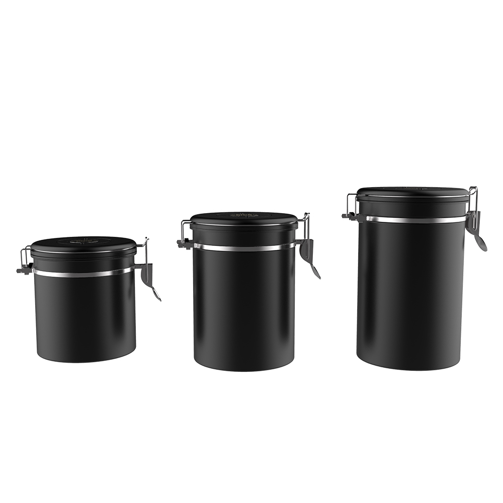 Guangzhou Donghan Ceramics Co., Ltd. DHPO Small Size Sealed Cantilever Lid Canister Durable 304 Stainless Steel Metal Body Jars Of Sugar Tea Coffee Bean Replenished