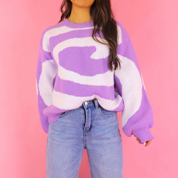 manufacturer custom women jacquard PURPLE SWIRL SWEATER