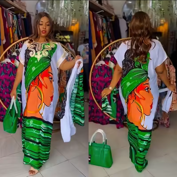 2024 Spring Summer Muslim Fashion Abaya Dashiki Long Maxi Dress Plus Size Print Dresses For Women African Traditional Clothing