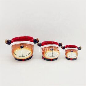 Wholesale Cute round Christmas happy face with  ceramic flower pot, garden mini ceramic plant pot, pottery